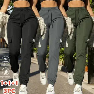 Women’s Lightweight Jogger Cargo Pants, High Waist Drawstring Elastic Waistband Jogging Trousers, Multi Pocket Quick Dry Breathable Parachute Pants, Casual Streetwear Hiking Outdoor Sweatpants for Daily Travel & Workout,athleisure wear,