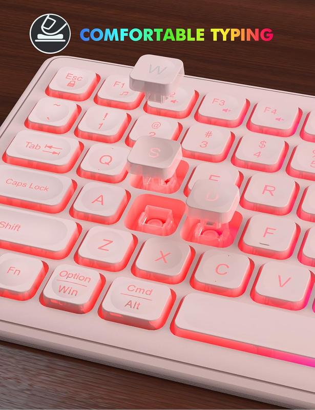 Wireless Keyboard and Mouse Combo - RGB Backlit, Rechargeable & Light Up Letters, Full-Size, Ergonomic Tilt Angle, Sleep Mode, 2.4GHz Quiet Keyboard Mouse for Mac, Windows, Laptop, PC