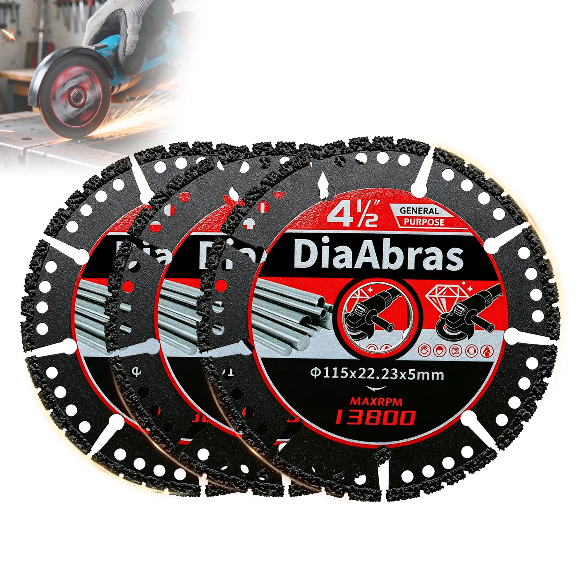 Iron Cutting Grinding Wheel Metal Cutting Disc Stainless Steel Saw Blade Cast Iron Grinder Disc Angle Grinder Cutting Wheel Abrasive Emery Wheel for Metal Steel Pipe Rebar Sheet Metal Fast Smooth Cutting Grinding Tool for Cutting Machine Grinder