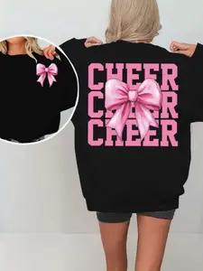 Women's Casual Cheerleader Pattern Pullover Sweatshirt, Soft Long Sleeve Round Neck, All-Season Comfort, Durable Fabric
