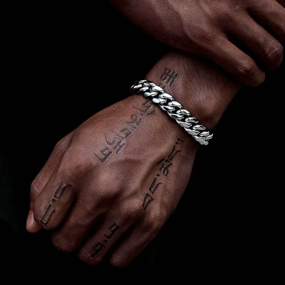 Hip Hop Spring Buckle Stainless Steel Cuban Chain 18K Men's Bracelet Tomaz Cuban Bracelet Iced Clasp Silver