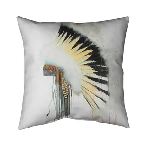 360 Stand 16x16 in. Amerindian Headdress Feather Motif Pillow - Ethnic Home Decor Accessory, Polyester Print, UV Protection, Soft Textile Bedding Linen Soft Furnishing, Ethnic Look, Indigenous-Inspired Standard Pillows