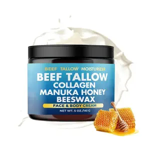 Beef Tallow Collagen Manuka Honey Beeswax, Beef Tallow For Skin, Natural Beef Tallow Moisturizer for Skin, Grass-fed Tallow and Manuka Honey Balm for Face, Body