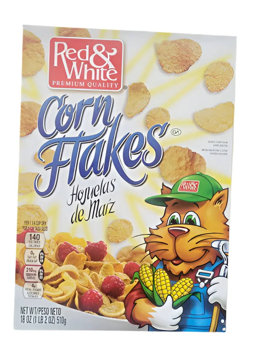 RED AND WHITE Cornflakes, Plant-Based Gluten-Free Cereals, Milk-Compatible Food Snack