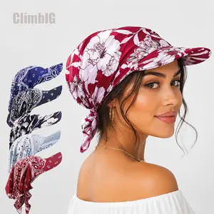 Women's Paisley Print UPF 50+ Brimmed Hijab Headscarf Sun Hat | ModestFashionTok SunSafeTok BeachTok CoquetteTok Breathable Lightweight UV Protection Head Cover Cap | for Modest Daily Wear Travel Beach Vacation Outdoor Activities