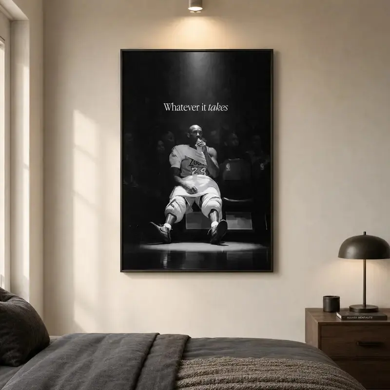 Kobe Bryant "Whatever It Takes" Artistic Basketball Print, Mamba Mentality Black-and-White Wall Decor, Unique Cool Room Inspo for Home Gym, Wall Decor Living Room, Men’s Teen Gifts