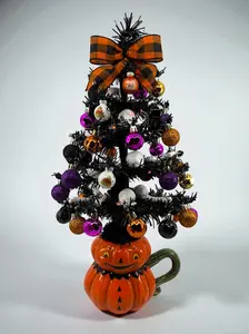 Halloween Christmas Tree Black Jack o Lantern Tree with Orange Lights (Free Shipping)