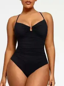 Summer Women's One-Piece Swimsuit with U-Shaped Cutouts Slimming Tummy Control Plus Size Soft Comfortable Design for Beach Outings