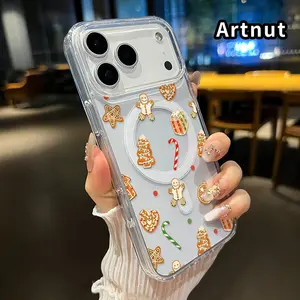 Magnetic Phone Case for iPhone 17 Pro Max 16 Plus 15 14 13 12 11 Air E Gingerbread Christmas Dream Pattern Acrylic Back Matte TPU Edges Full Body Coverage Ultra Slim Back Cover Gift for boy girl