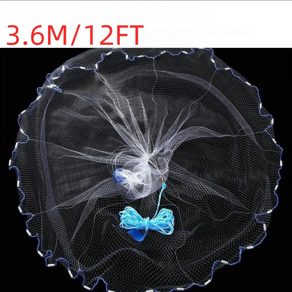 Strong Nylon Fishing Cast Net, 12FT Hand Throw Bait Trap Mesh for Outdoor Fishing Minnow Net Strong Nylon Fishing Cast Net, 12FT Hand Throw Bait Trap Mesh for Outdoor Fishing Minnow Net