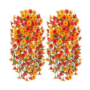 2 PCS Artificial Hanging Morning Glory Flowers, Fake Vines Plants, UV Resistant Faux Hanging Greenery for Wall Home Garden Wedding Indoor Outdoor Spring Summer Fall Decoration