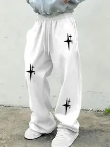 Men's Star Pattern Drawstring Waist Sport Pants, Casual Sports Trousers, Casual Gothic Joggers, Loose Fit, All Seasons, Unisex, Daily Wear