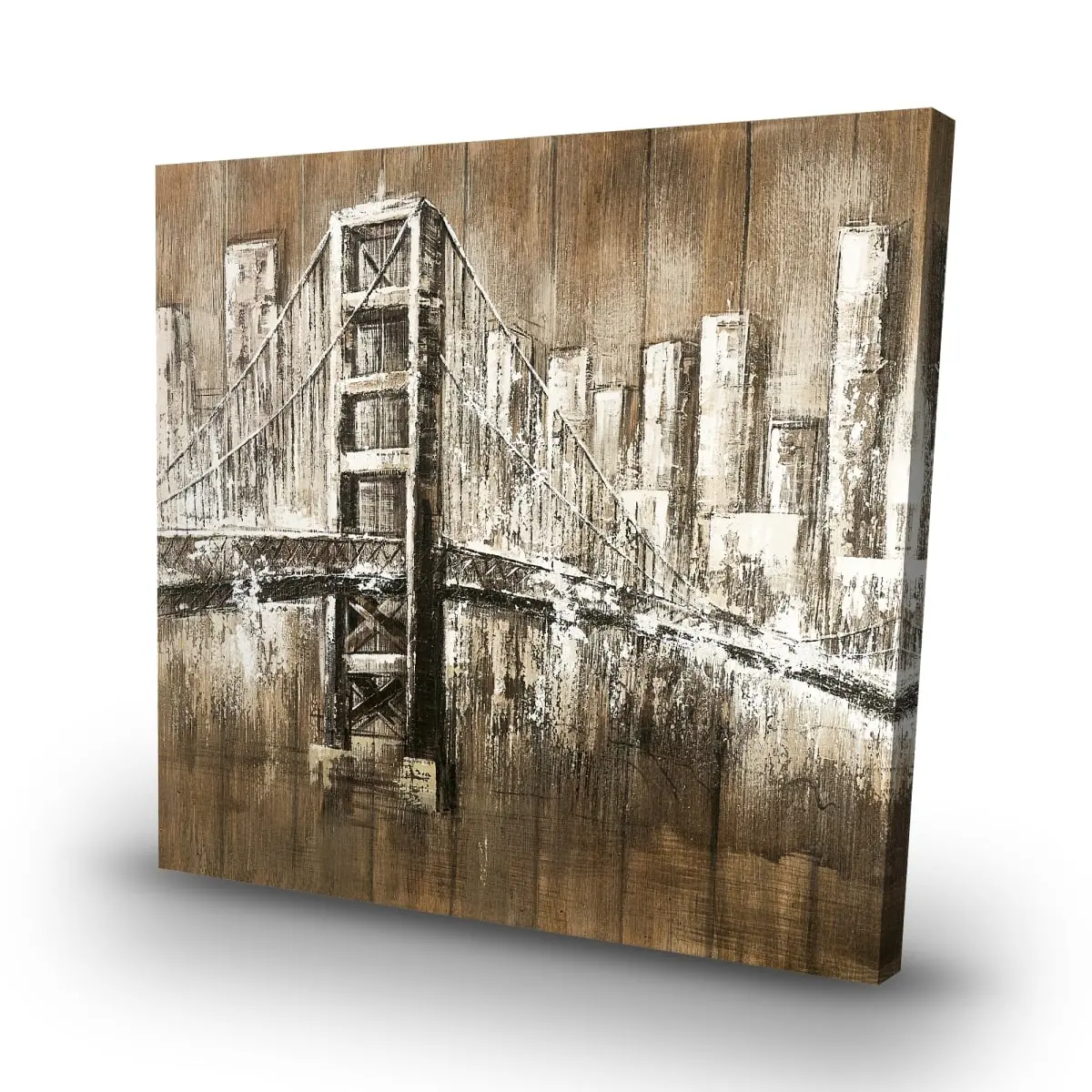 360 Stand Aged Finish Golden Gate Art Print - 32x32 in., Industrial Bedroom Wall Decor, Artwork for Living Space Home Decoration, Artistic, Home Aesthetic, Man Cave Decor, Decor Inspo