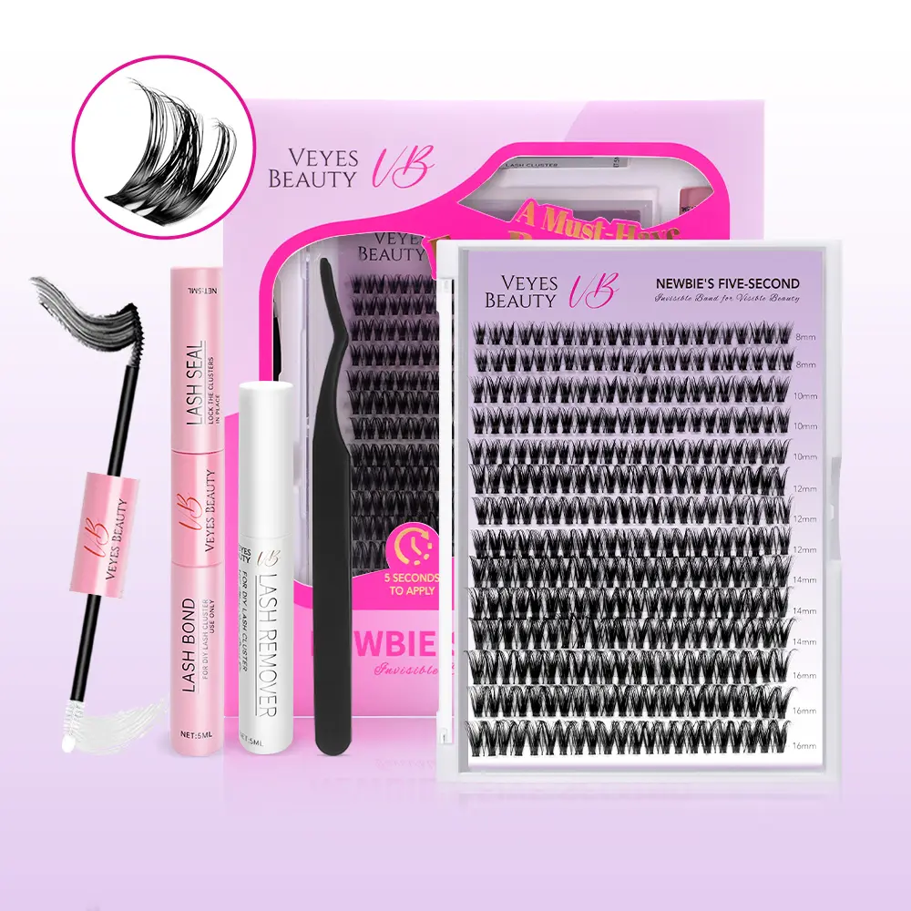 VEYESBEAUTY VB-Ribbon Cluster Lashes Individual Lash Extensions Layered Wispy Faux Mink Lash Newbie's Five-Second DIY Mixed Length for Self Application Makeup at Home Cosmetic Eyelashes Extensions,sunscreen