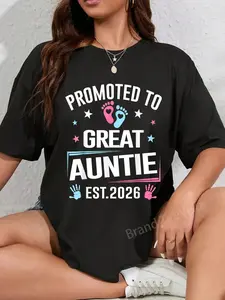 100% Cotton Promoted to Great Auntie Est 2026 Pregnancy Announcement T-Shirt