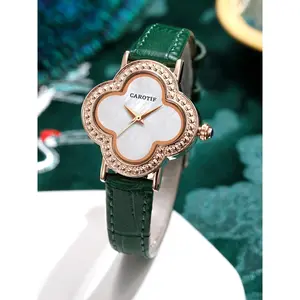 Women's Elegant Clover Design Quartz Watch, Vintage Trendy Wristwatch, Chic Gorgeous Watch As Gift for Girlfriend, Leather Watch with Box