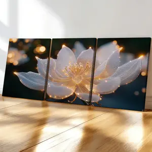 3-Pack Wood Frame Canvas Posters, Minimalist Print, Elegant Lotus Floral Art, Modern Minimalist Design Living Room Wall Decor, Waterproof, Suitable for Bedroom, Office, Hallway