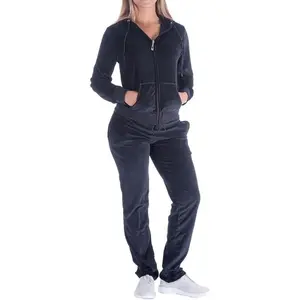 Womens Jogging Suits Sets Running Velour Outfit Zipper Warm Up 2 Pieces Hoodie and Pant Tracksuit
