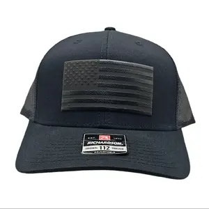 No Quarter Richardson 112 Snapback Trucker Hat - Blackout American Flag Design