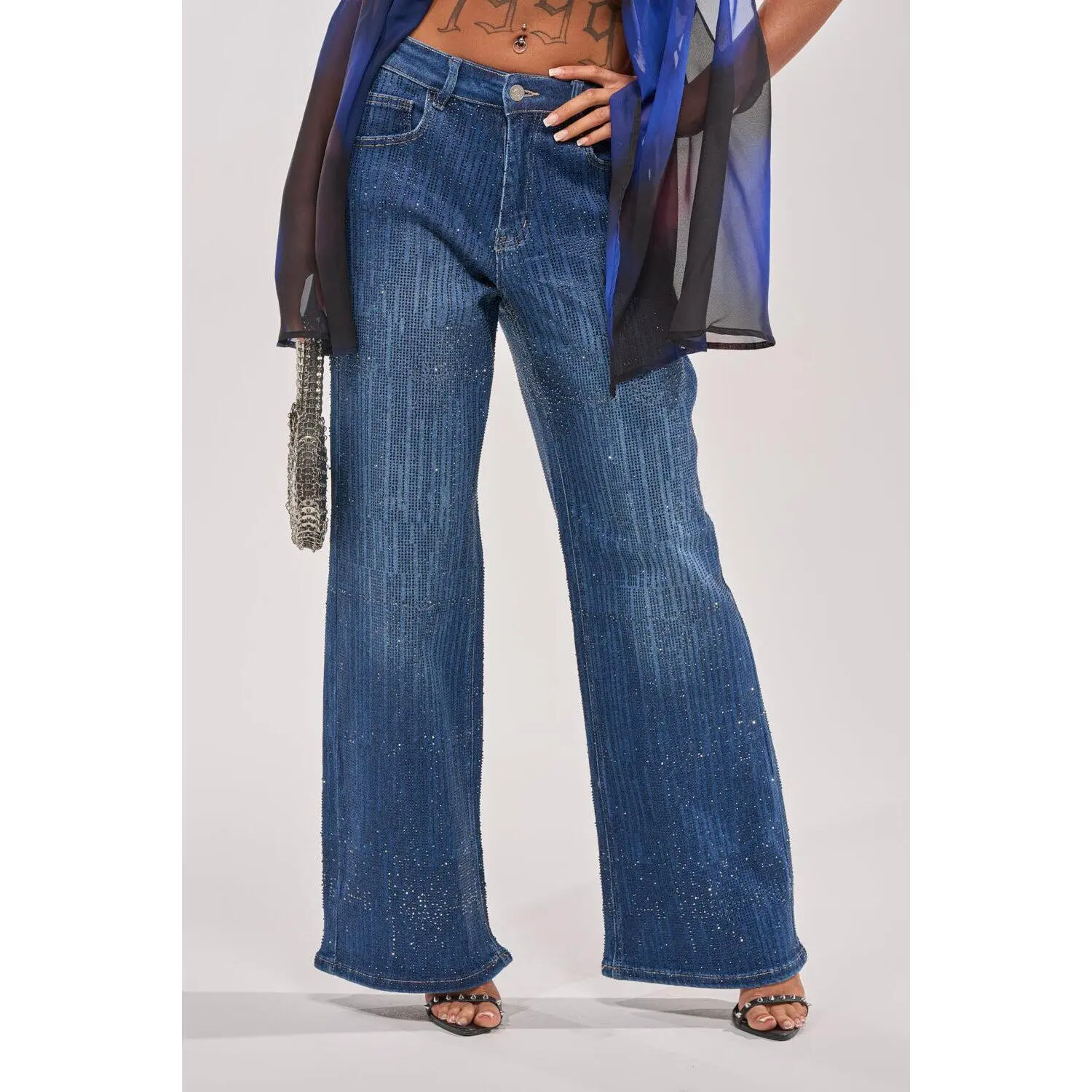 ITS ELECTRIC RHINESTONE WIDE LEG DENIM