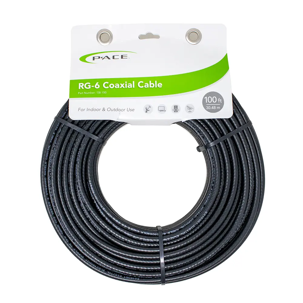 Pace PCE138-100 100 ft. Coaxial Cable - Black, for Device Connection & Audio-Video Accessories Compatibility
