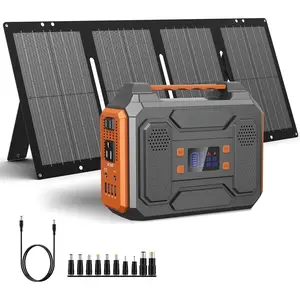 Portable Solar Generator, 300W Portable Power Station with Foldable 60W Solar Panel,110V Pure Sine Wave 280Wh Battery Power Pack with USB DC AC Outlet for Camping Smart Devices RV Van Outdoor-Orange