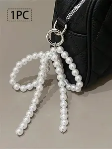 1 piece Pearl Bow Bag Charm | Coquette & Soft Girl & Girly Style | Faux Pearl Bow Keychain with Spring Ring Clasp, Lightweight & Delicate | Ideal for Purse Decoration, Keys & Aesthetic Accessories，Bridal Looks, Purse Charms, Keychain Bag Pendant