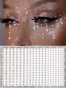 1 Sheet 3d Realistic Small Silver Rhinestone Eye Decoration Sticky Sticker For Diy Music Festival Y2k Makeup Dance Party
