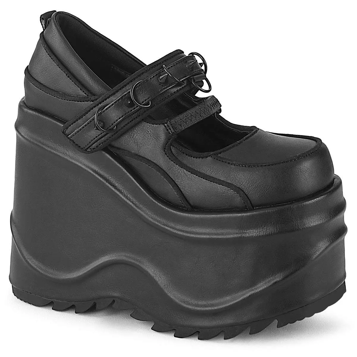 Demonia Women's Wave-48 Black Vegan Leather Pumps