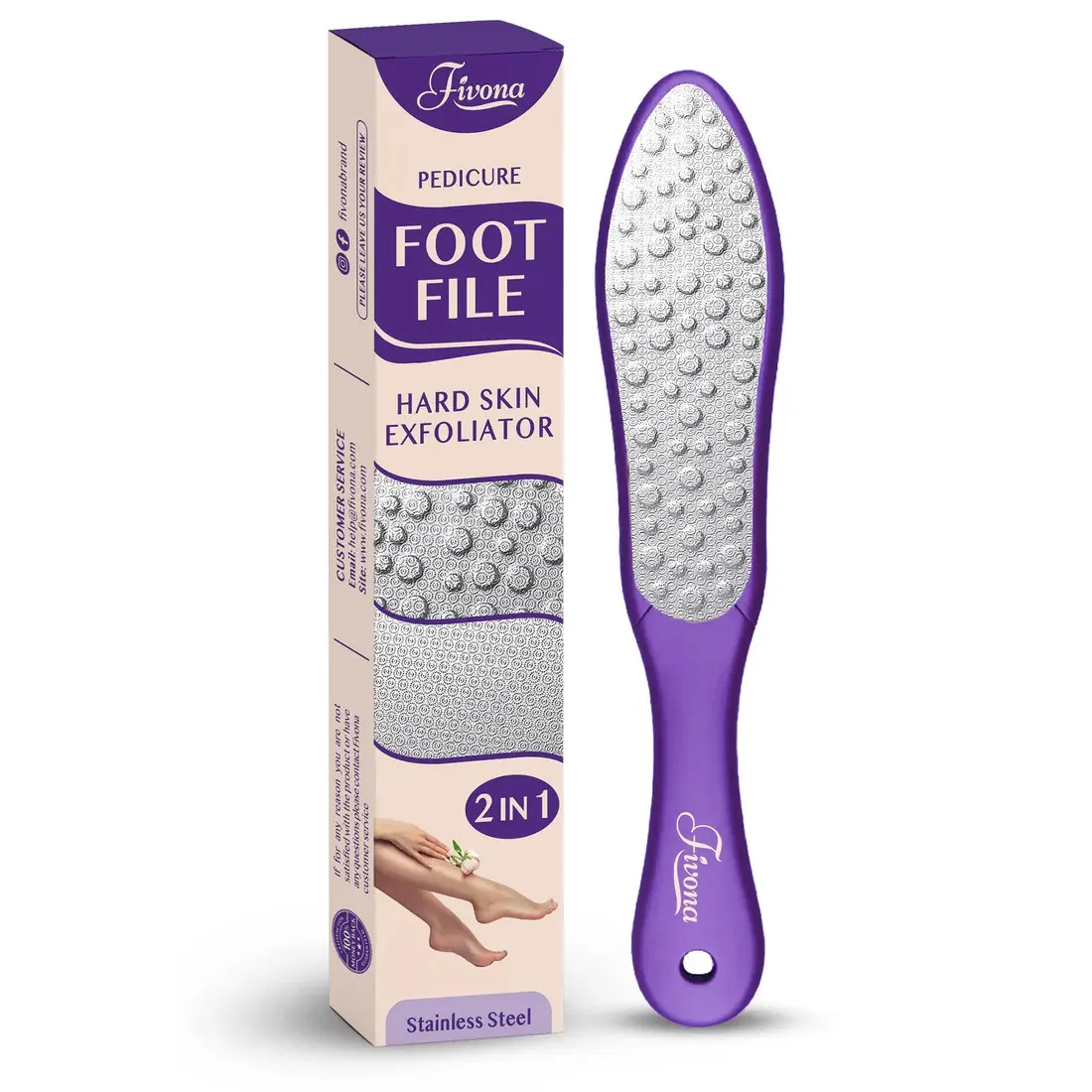 Fivona Professional Double-Sided Foot File - Stainless Steel Pedicure Tool for Hard Skin Exfoliation & Softening - Salon-Quality Home Care
