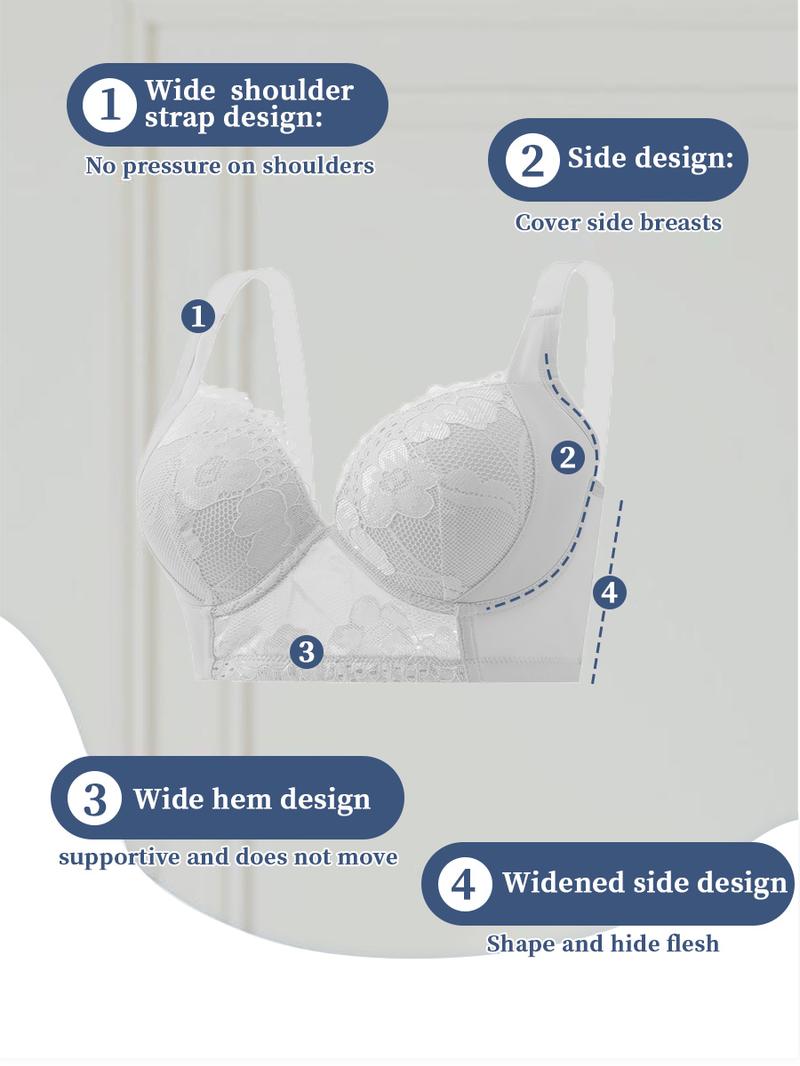 3pcs Women'S Underwire Push-Up Bra Set with Lace Trim - Elegant Solid Color Bra, Non-Removable Pads, Comfortable Everyday & Special Occasion Wear, Everyday Comfort | Elegant Bra Set | Underwire Support