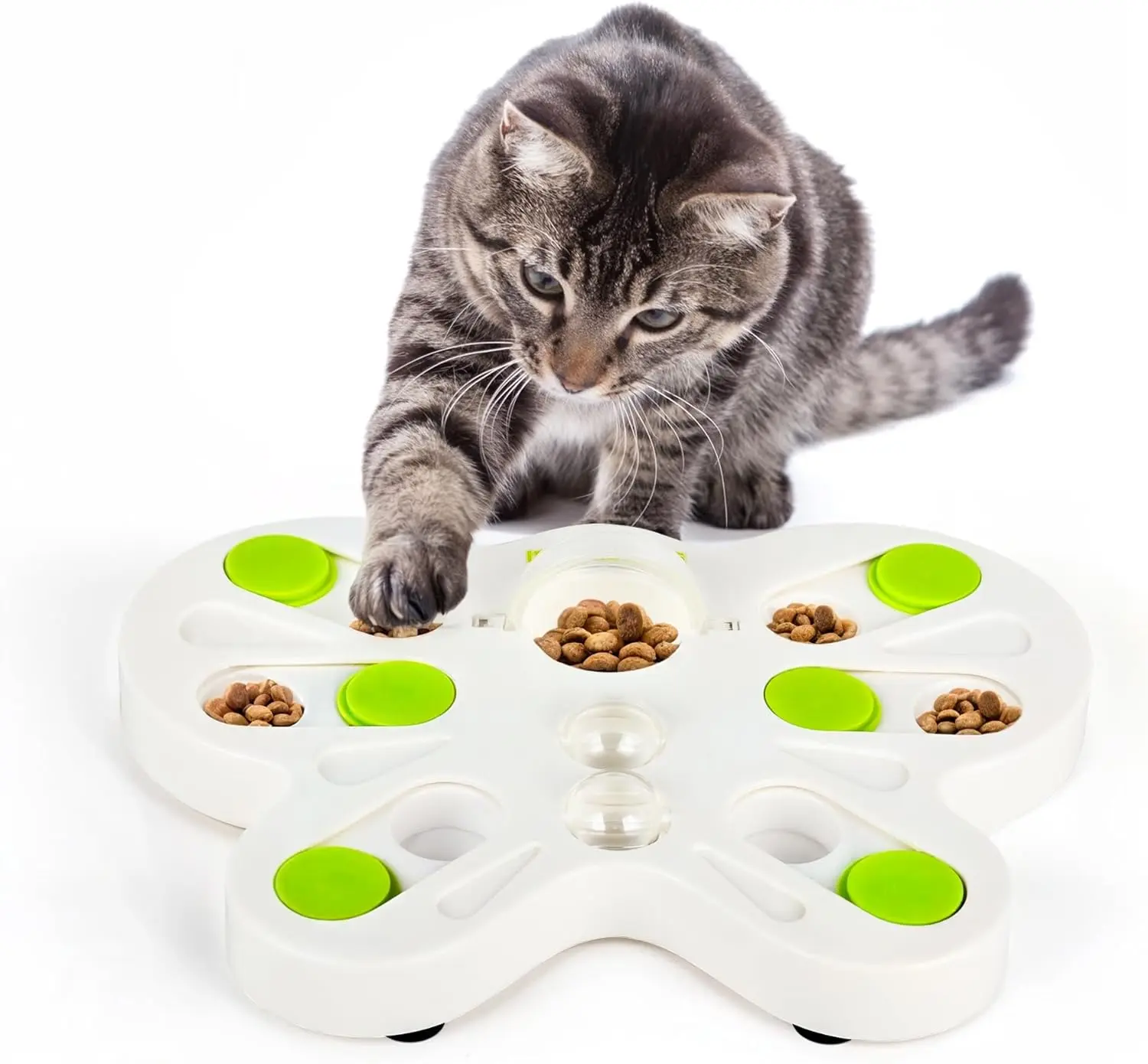 Allforpaws Interactive Cat Puzzle Feeder Butterfly Shape Slow Feeder & Treat Dispenser Enrichment Toy for Kittens & Indoor Cats with Modular Design & Quick Clean Features