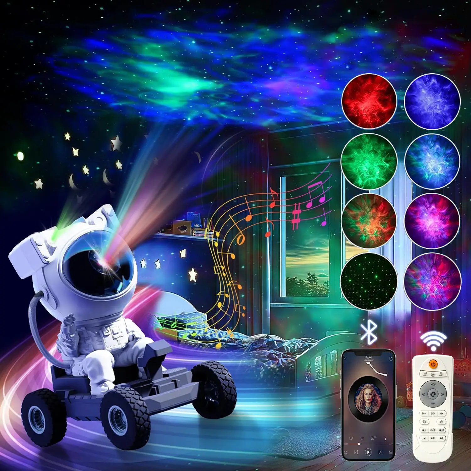 Astronaut Galaxy Projector 360° Adjustable Angle 17 Light Combinations with Bluetooth Speaker White Noise Starry Nebula Ceiling LED Lights for Bedroom
