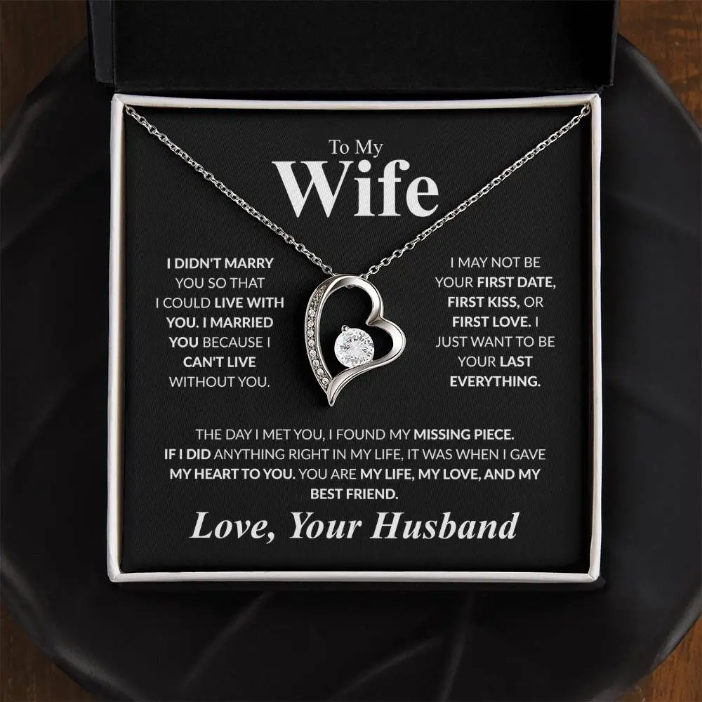 To My Wife Heart Necklace, Wife Necklace From Husband To My Wife Necklace Soulmate Necklace For Women Future Wife Jewelry Birthday Christmas Valentine's gifts For Girlfriend Message Card & LED Box