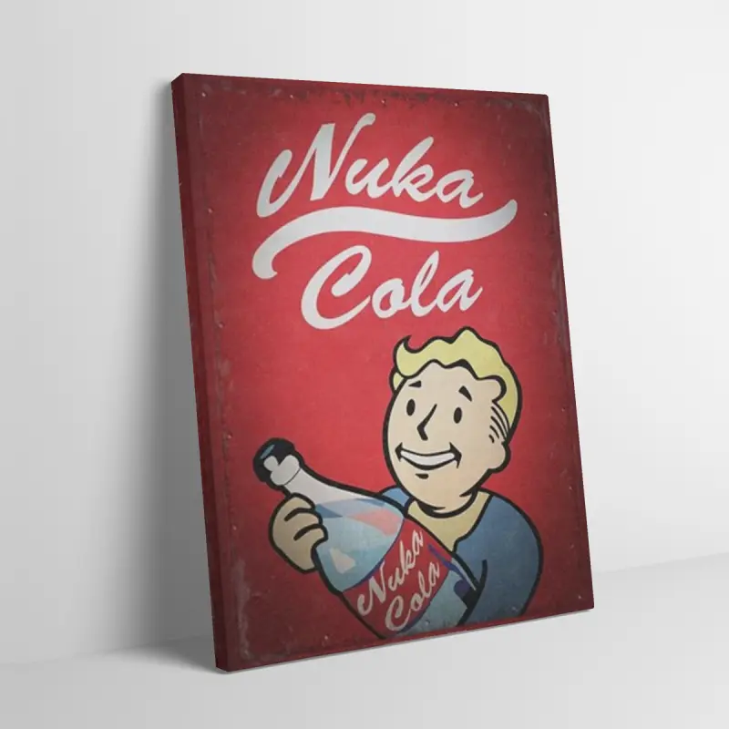 Wooden Framed Canvas Painting, Nuka Cola Fallout Vault Boy Wall Art, Mid-century Modern Black Flash Style, Retro Wasteland Poster, Adult Fans Room Decor, Vintage Video Game Advertisement Artwork Ready to Hang, Home Decor Products