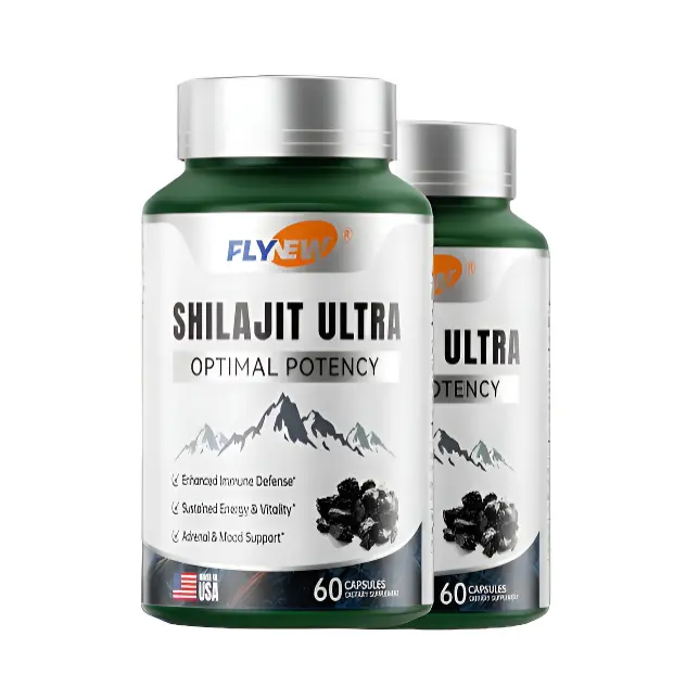 FLYNEW Optimal Potency | Shilajit Ultra | Adaptogen Energy Stamina Immune Antioxidants | Made in USA | 60 Capsules | gym edible dietary muscle repair