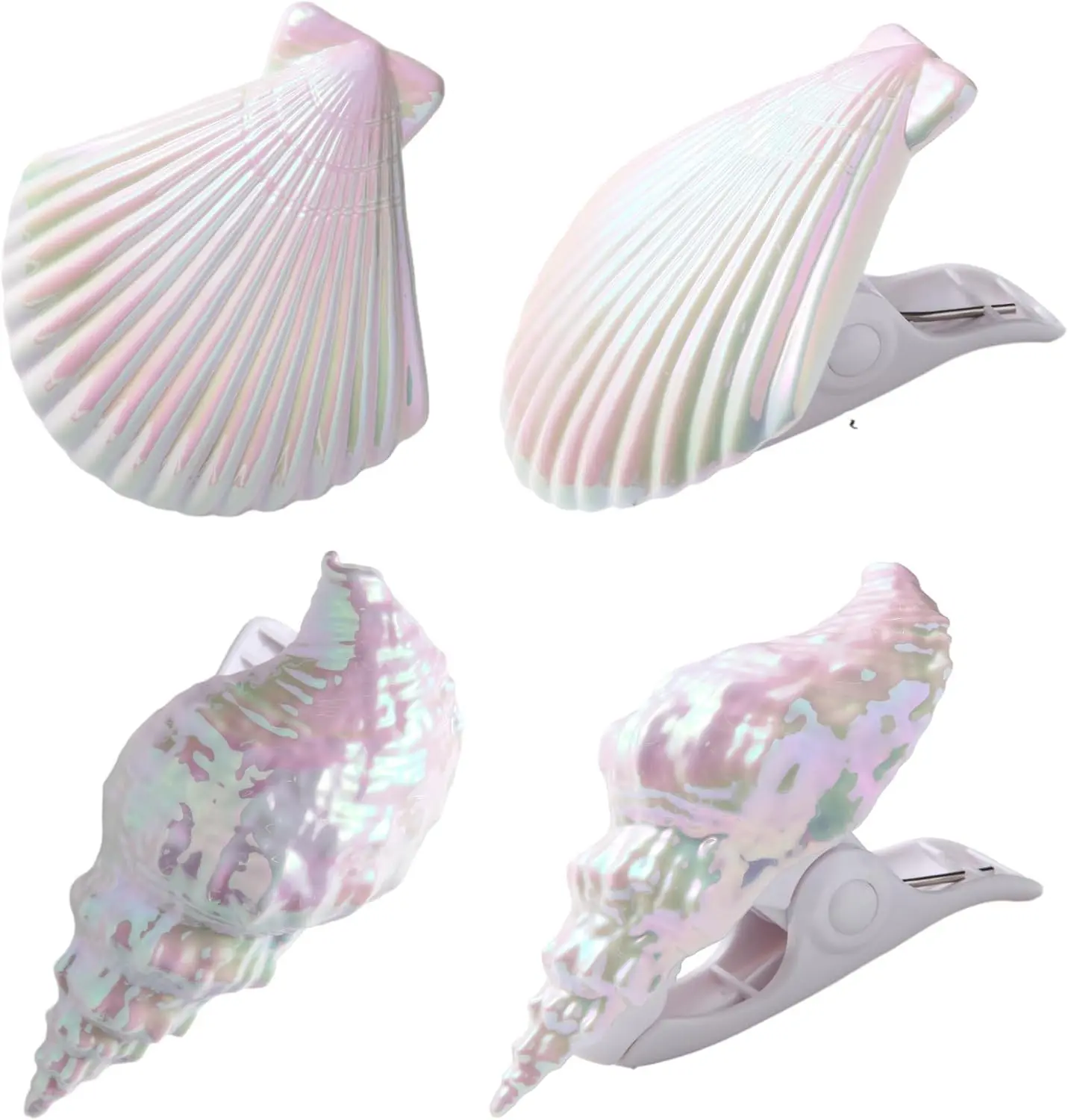 Sea Shells Beach Towel Clips for Pool Chairs & Lounge Chairs | Drying Racks Decorative Windproof Towel Clamp 4 Pieces (Electroplating)