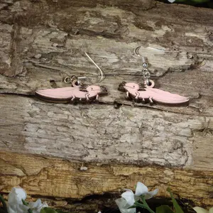 Axolotl Wooden Dangle Earrings | Cute Amphibian Animal Jewelry