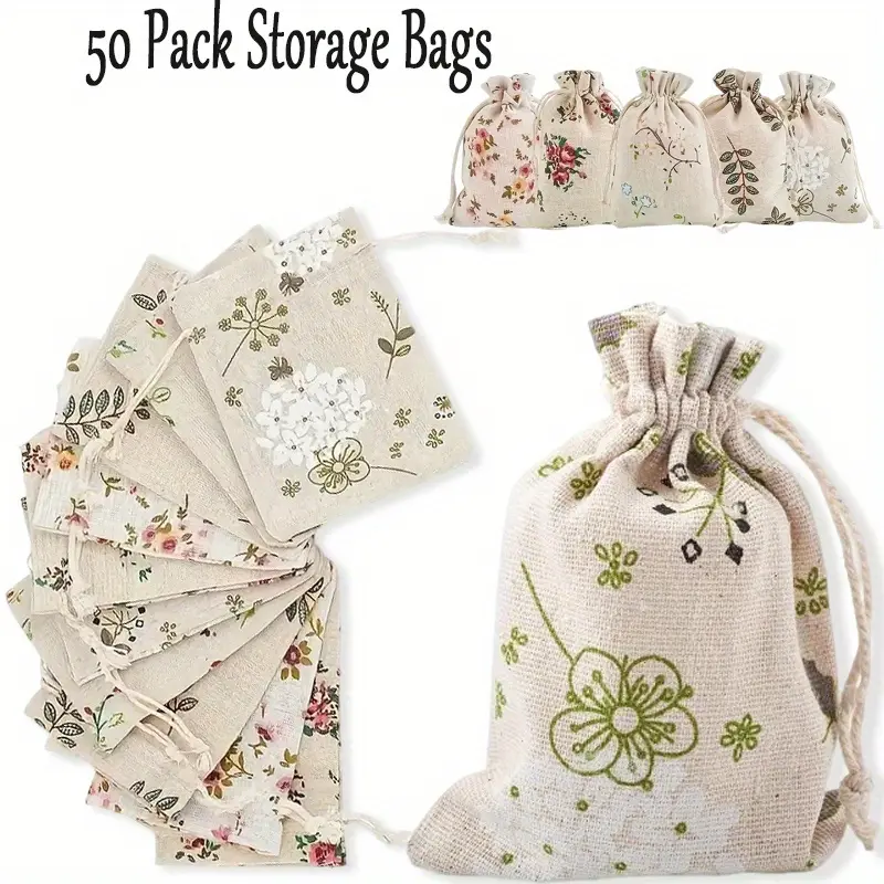14x10cm Rustic Cotton Burlap Drawstring Bags (50pcs) - Customizable Fabric Pouches with Drawstring Closure for Specialty Kitchen Utensils, Anniversary & Birthday Gifting, Protecting Small Valuables