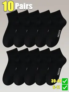 10 Pairs Women Men Plus Size Summer Thin Solid Color Letter Pattern Comfortable Soft Breathable Casual Outdoor Sports Athletic Socks