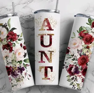 Aunt • 20oz Tumbler Stainless Steel Cup Floral Red Pink
