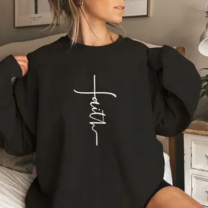 Faith Cross patterned sweatshirt, long-sleeve top, pullover, autumn clothing, women's sweatshirt, long-sleeve shirt, round-neck fashion clothing, 2026 trendy top, unisex sweatshirt