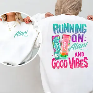 Alani Nu Running On Alani Nu And Good Vibes Sweatshirt Crewneck Size S-5XL Comfy Fitted Ribbed Knit Tops For Women