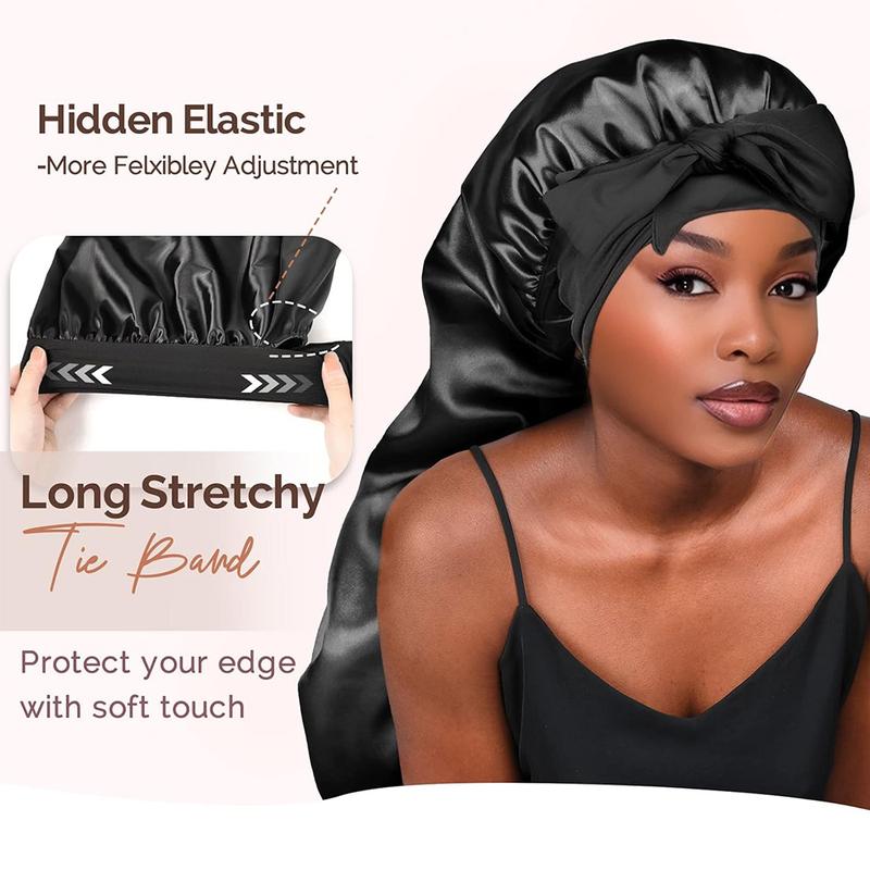 High Quality Silky Long Satin Bonnet Wide-Brimmed Extra Large Size Nightcap with Elasticated Floppy Band for Natural Curly Hair