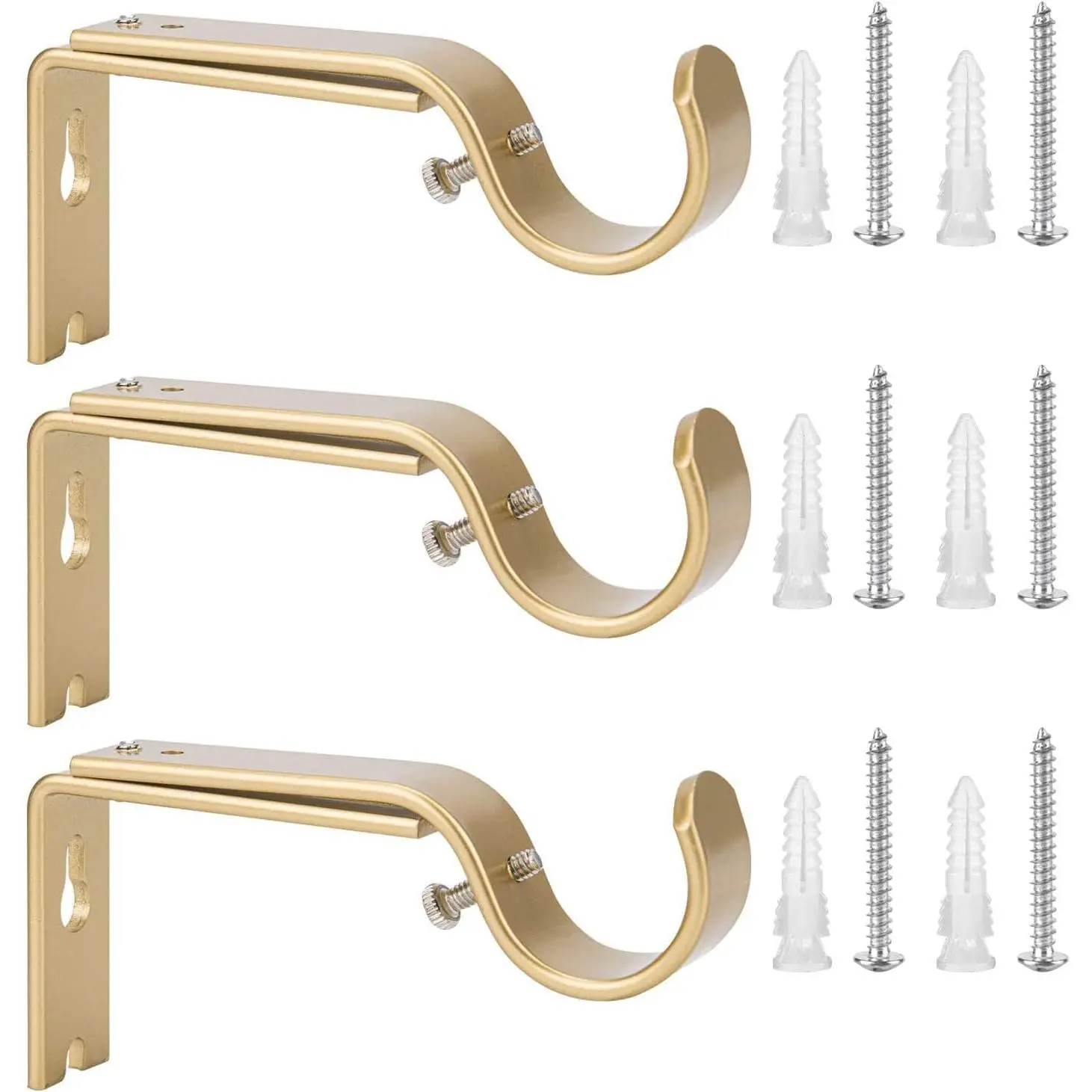 Set of 3 Golden Adjustable Curtain Rod Brackets Rod Holders Curtain Rod Hanging Heavy Duty Brackets for 1 Inch Rod