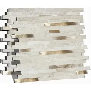 Peel and Stick Backsplash for Kitchen, Self-Adhesive Metal  Beige Marble Subway Tiles Decorate Kitchens Bathrooms Laundry Fireplaces, 10-Sheets
