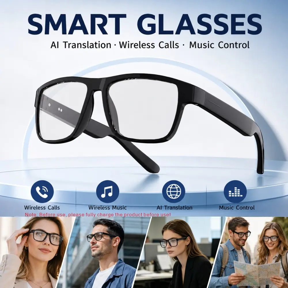 Multi functional smart glasses, real-time translation in 144 languages, sunglasses, wireless audio, answering calls, listening to music, good sound quality, 75 * 2mAh battery, long battery life, blue light, translation machine, headphones, ideal gift.