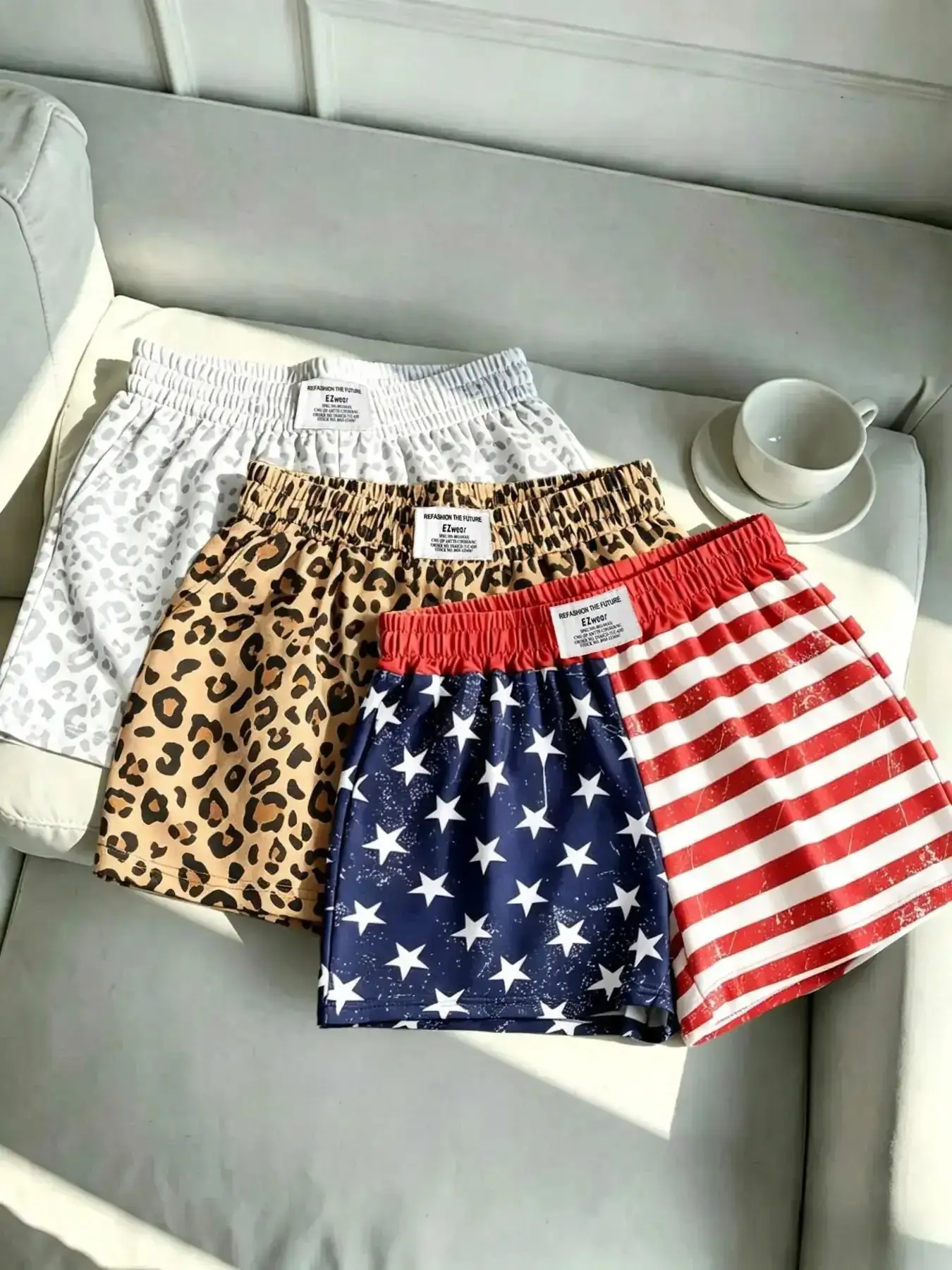 Women's Casual Loose Fit Lightweight Shorts, Elastic Waist Camouflage Print and Solid Color, Summer All-Season Versatile Bottoms, 3 Piece Set effortless clean look luxe feel beach day
