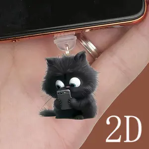 Cute Cat Design Phone Dust Plug, 2D Plane Acrylic Phone Anti Dust Plug, Phone Accessories for iPhone & Type-C Android Charging Port, Cell Phone Charm