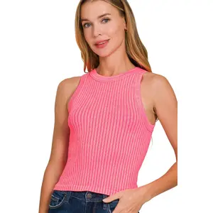Zenana Ribbed Washed Seamless Tank Top